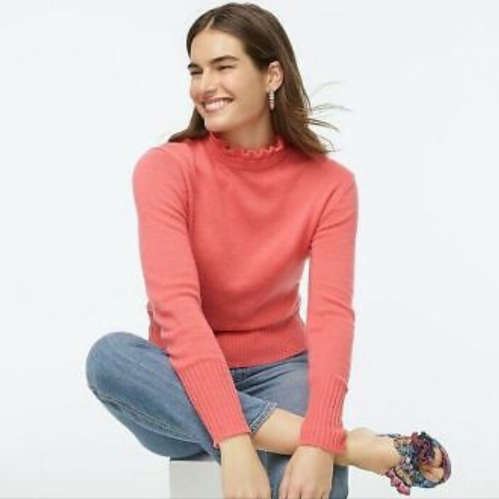 J. Crew Wool Blend Ruffleneck Sweater Coral Size XL